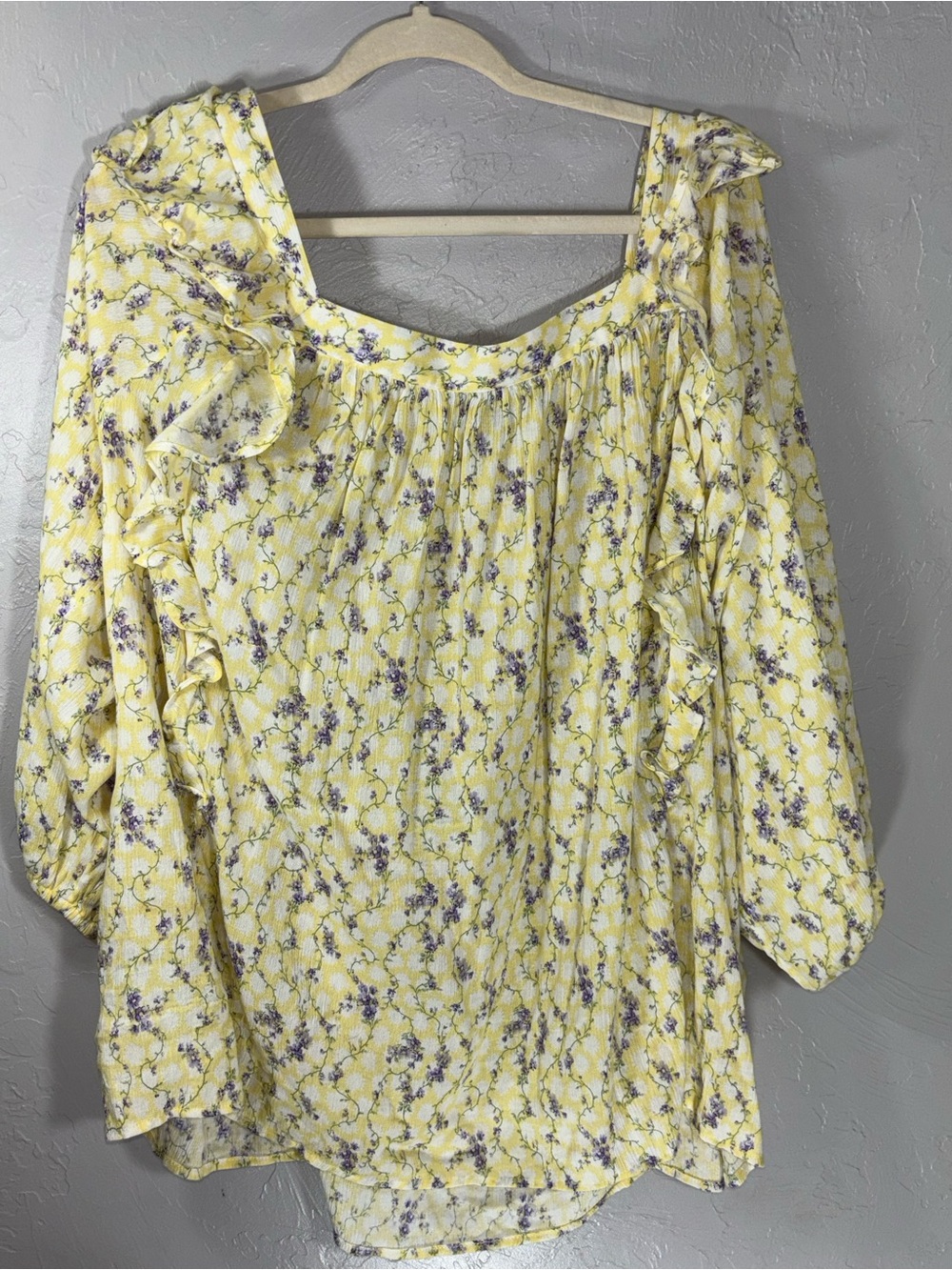 Chaps Yellow Floral Ruffle-Trim Peasant Blouse - Picture 11 of 14